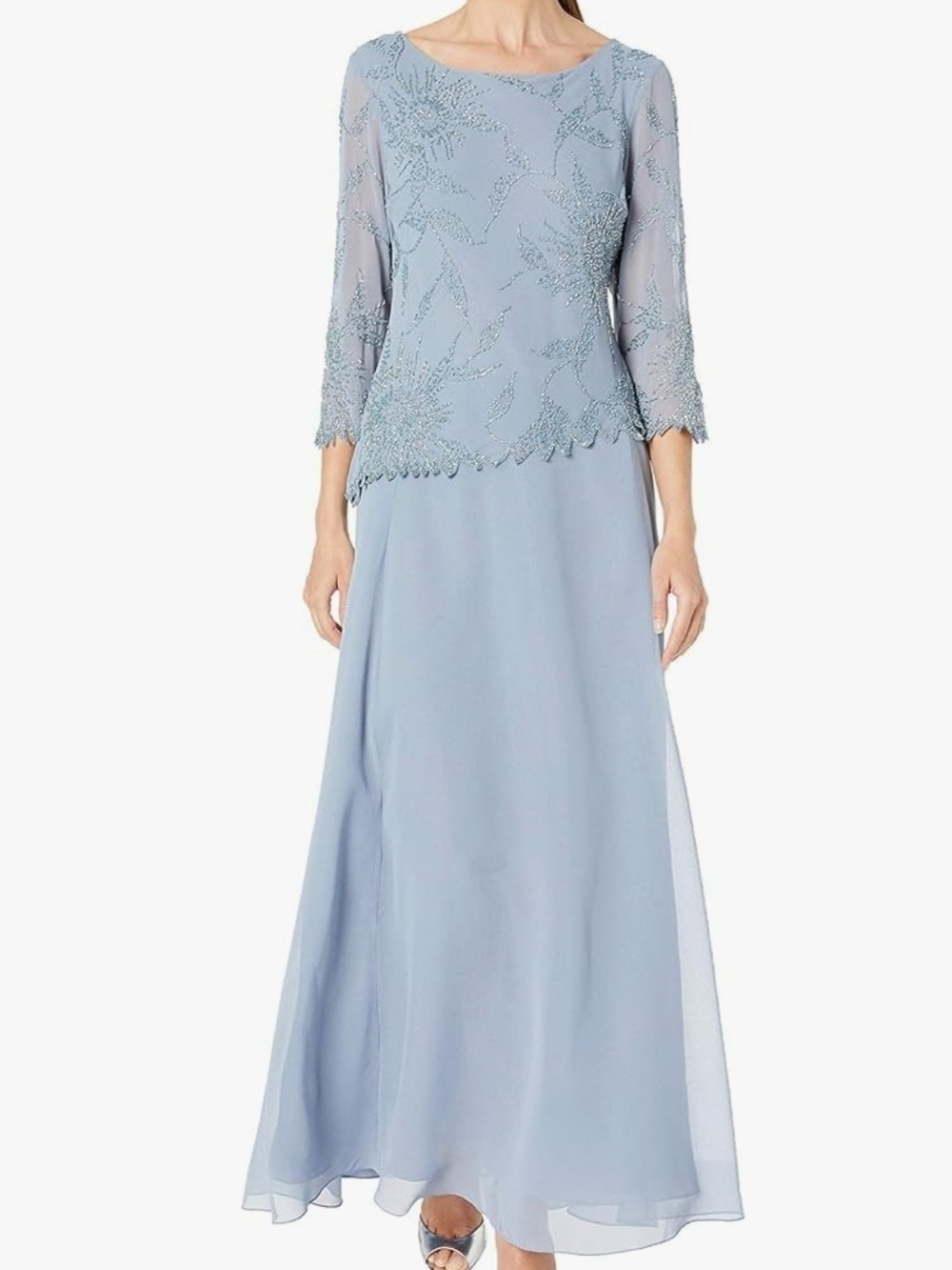 J Kara Light Blue Asymmetrical Beaded Evening Dress